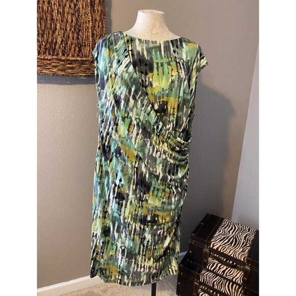 Connected Dress Green Gray Yellow Black 24W Career Church Stretch Sheath - Picture 7 of 7